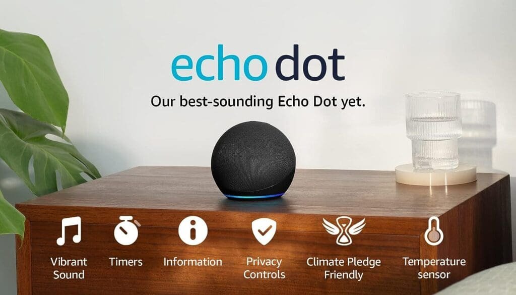 Echo Dot (5th generation, 2022 release) | Big vibrant sound Wi-Fi and Bluetooth smart speaker with Alexa | Charcoal