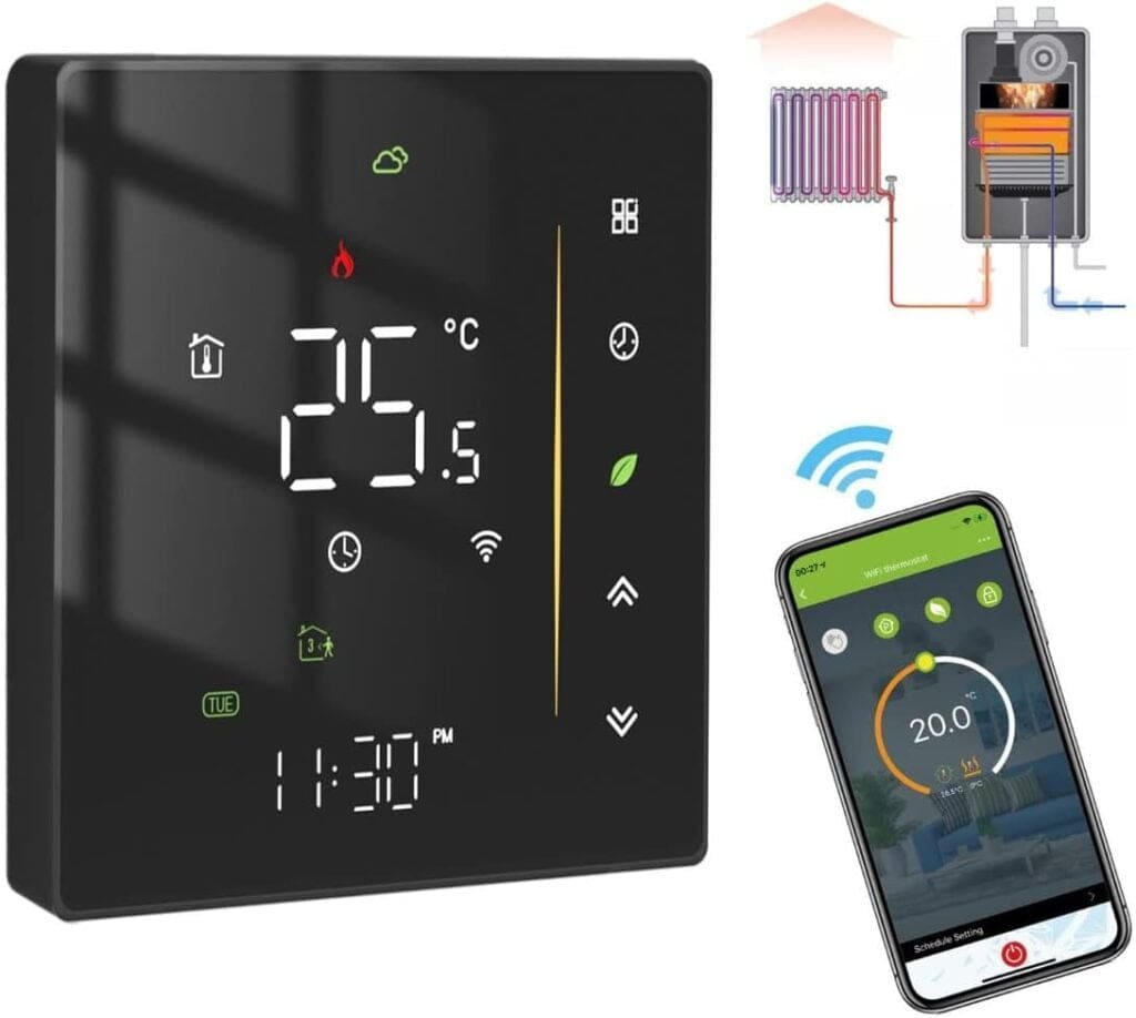 MOES WiFi Smart Thermostat Programmable Temperature Controller for Gas Boiler Heating, Tuya/Smart Life Remote Control, Alexa Google Voice Control, Save Energy and Costs, 2.4GHz WiFi Only, Black