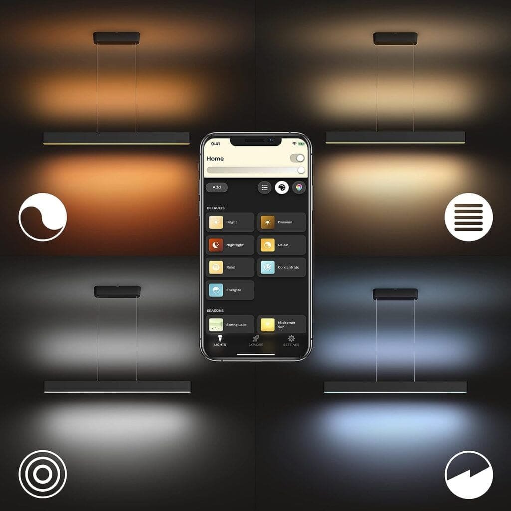 Philips Hue Ensis White and Colour Ambiance Ceiling Pendant Smart Light [Black] Suitable for Kitchen and Dining. With Bluetooth. Works with Alexa, Google Assistant and Apple Homekit.