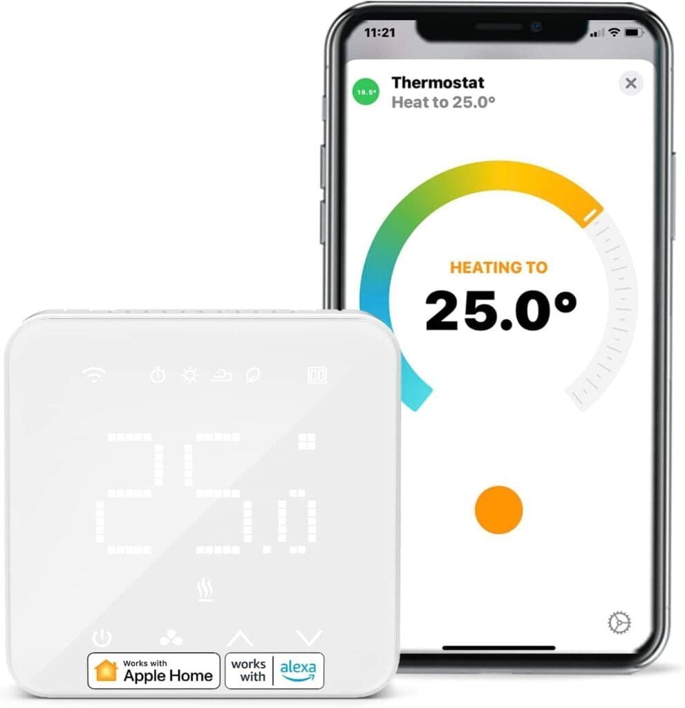 Smart Thermostat for Combi Boiler/Water Underfloor Heating, WiFi Thermostat Works with Apple HomeKit Siri, Alexa, Google Home, Support Programmer/Voice/Remote Smart Heating Control, No Hub Required