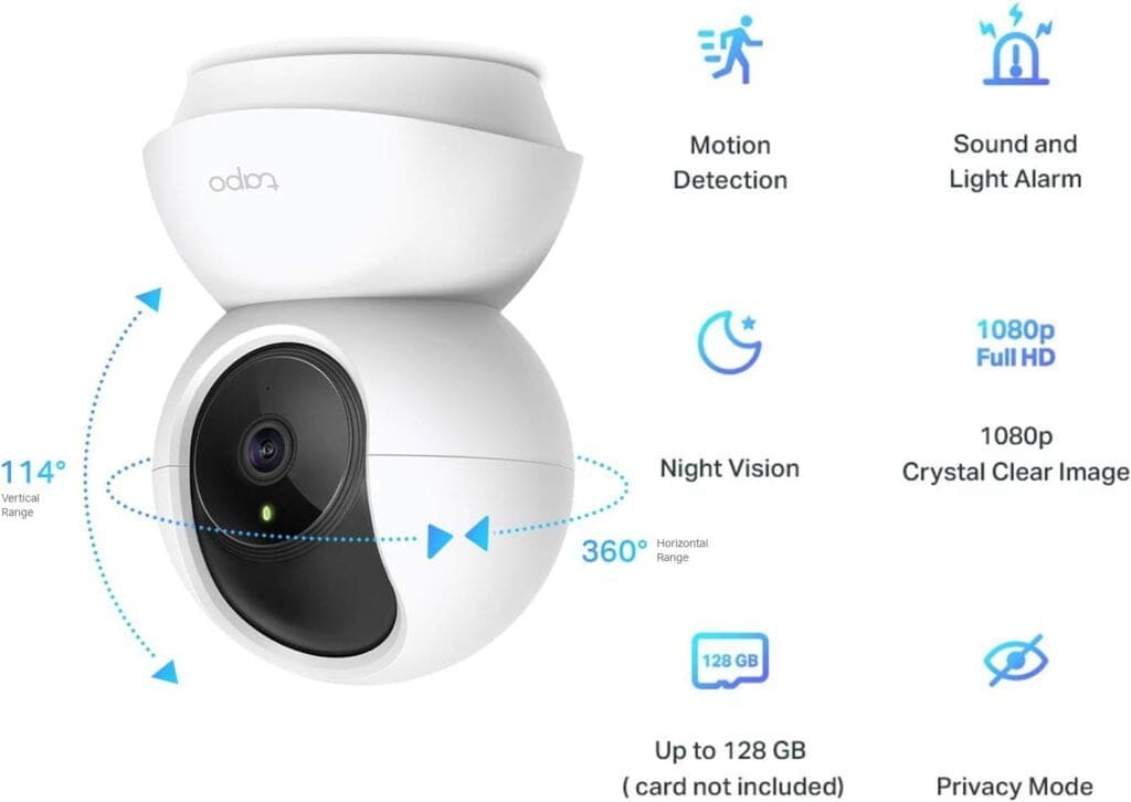 TP-Link Tapo Pan/Tilt Smart Security Camera, Indoor CCTV, 360° Rotational Views, Works with AlexaGoogle Home, No Hub Required, 1080p, 2-Way Audio, Night Vision, SD Storage, Device Sharing (TC70)