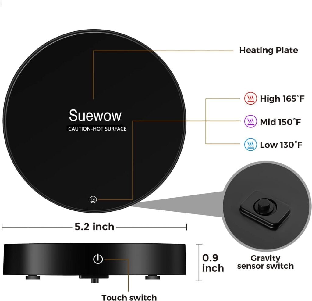 Coffee Mug Warmer and Smart Cup Warmer,Coffee Warmer for Desk,Electric Beverage Warmer with 3 Temperature Settings with Auto On/Off, Auto power-off protection, Candle Wax Cup Warmer Heating Plate