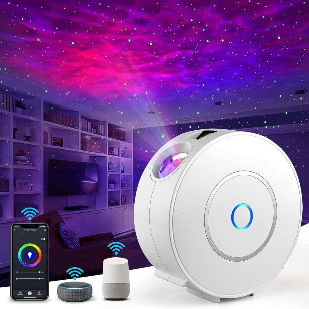 Immver Galaxy Star Projector, Smart WiFi App/Voice Control, 3D LED Galaxy Projector Night Light with Nebula, Compatible with Google Assistant, RGB Dimmable, Timing, for Kids Bedroom Party Decor