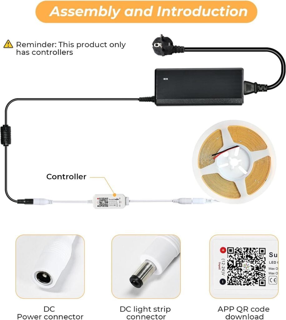 INDARUN Dimmable Led Strip Light Controller Warm White, Controlled by WiFi/App, Work with Alexa, Dimmer Controller for Android/iOS System 5V-28V, Support Voice Control, with Timing Function