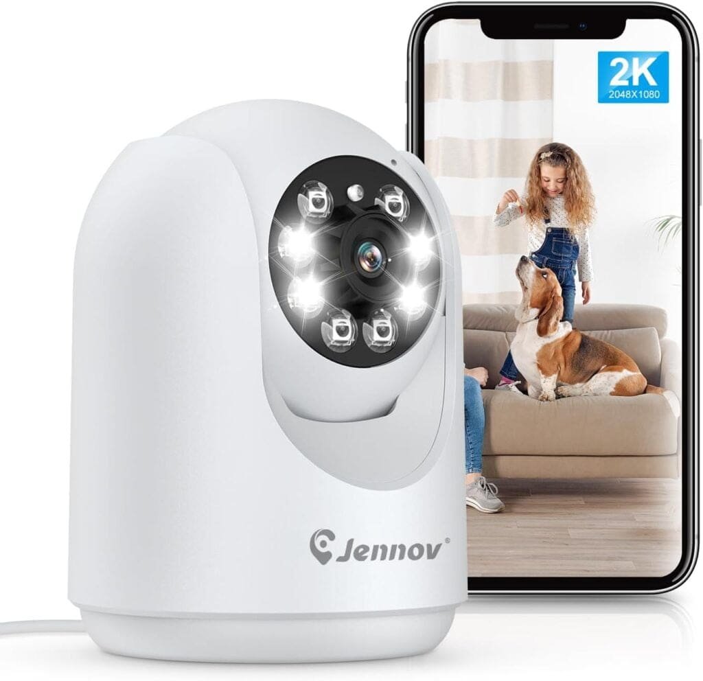 Jennov WiFi Security Camera Indoor, 2K Pan Tilt Indoor WiFi Baby/Pet Camera with 360° Rotational Views, Human Detection AI, Smart Tracking, Night Vision, 2-Way Audio, Alexa Compatible