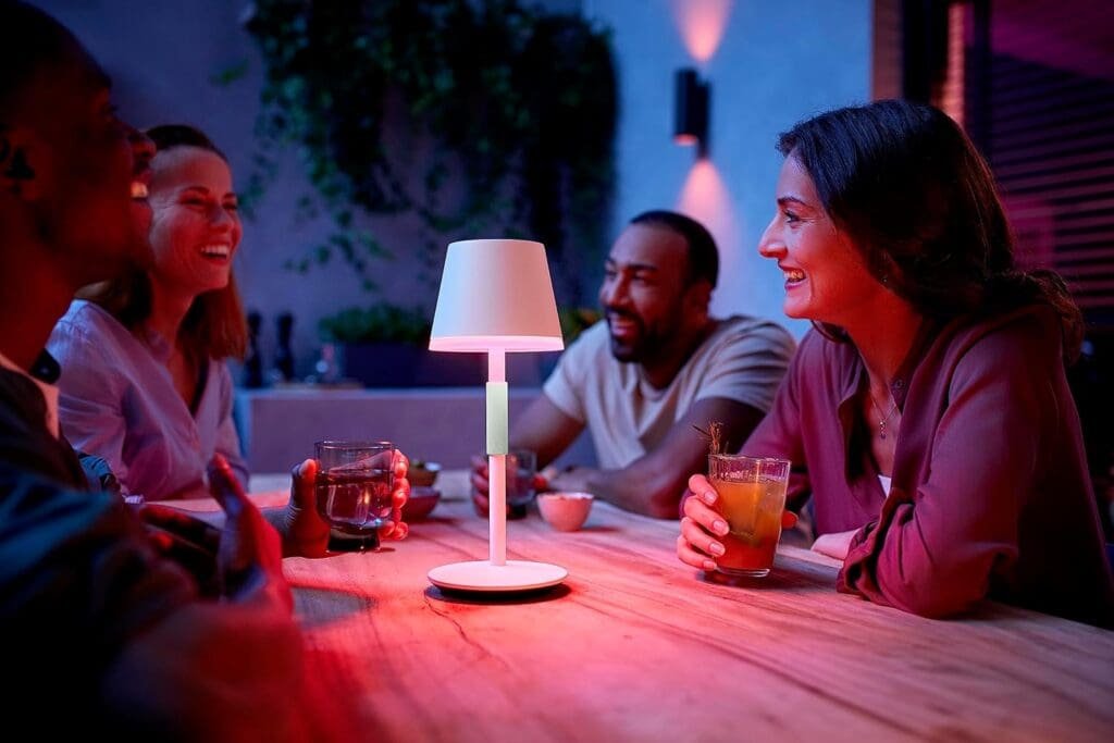 Philips Hue Go Smart Portable Table Lamp [Downlight - White] White Colour Ambiance LED with Bluetooth. For Home Indoor Lighting, Bedroom, Livingroom, Diningroom, Office. Works with Alexa