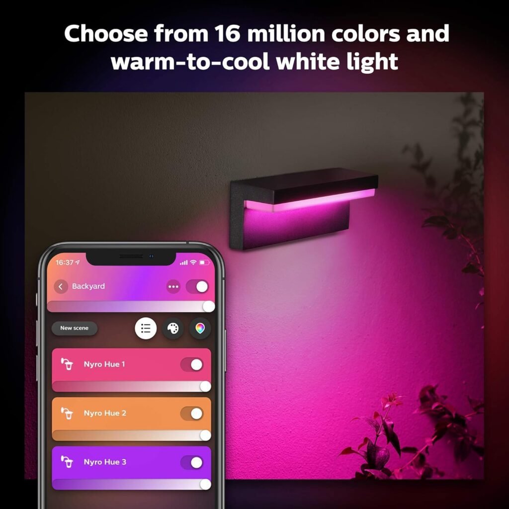 Philips Hue Nyro White and Colour Ambiance LED Smart Outdoor Wall Light for Garden, Patio. [Black] Compatible with Alexa, Google Assistant and Apple HomeKit