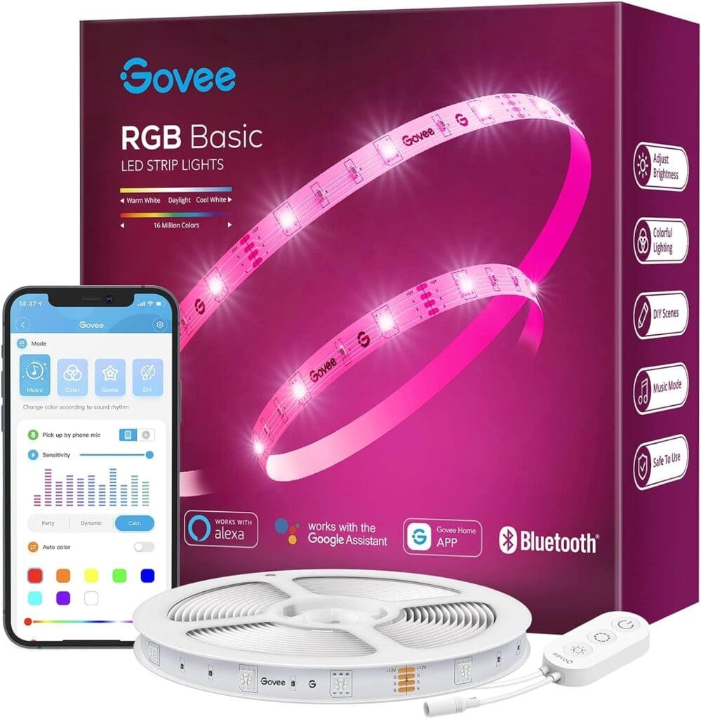 Govee Alexa LED Lights 10m, Smart WiFi App Control RGB LED Strip Lights, Work with Alexa and Google Assistant, Colour Changing, Music Sync for Bedroom, Kitchen, TV, Party, Christmas Decoration