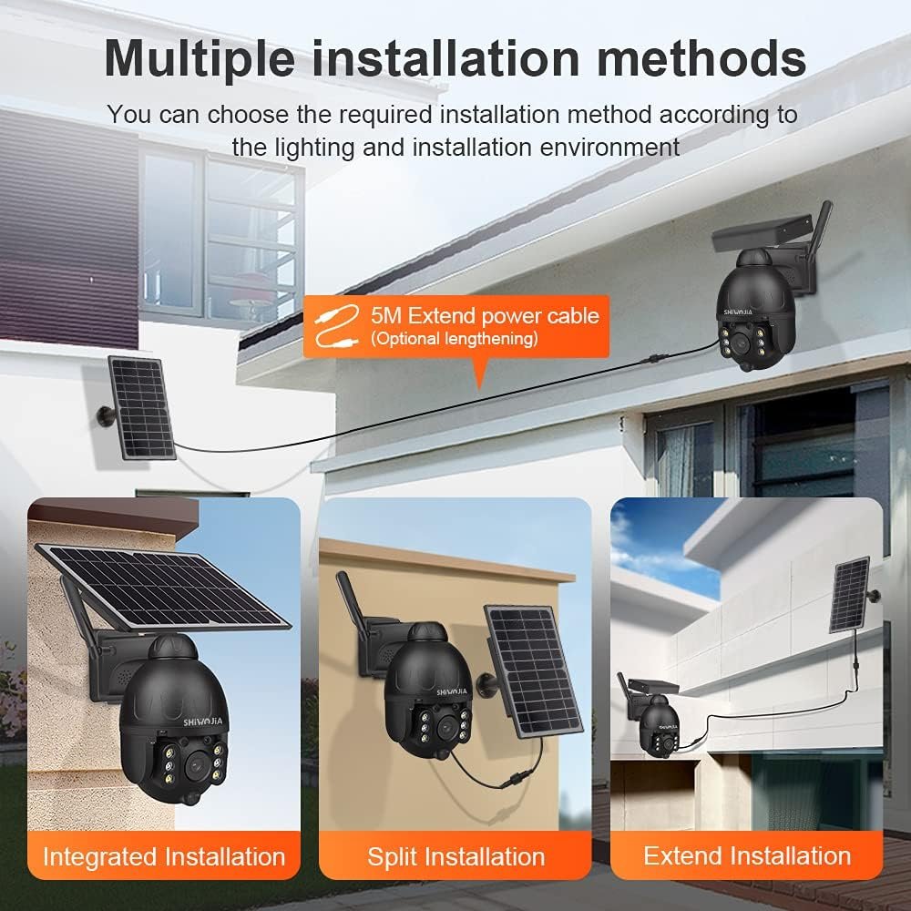 SHIWOJIA Tuya Smart Life WiFi Solar Security Camera, 1080P HD Camera Outdoor Solar Panel PTZ Security Camera CCTV Camera with PIR Human Motion Detection Color Night Vision,2-Way Talk, IP66 Waterproof