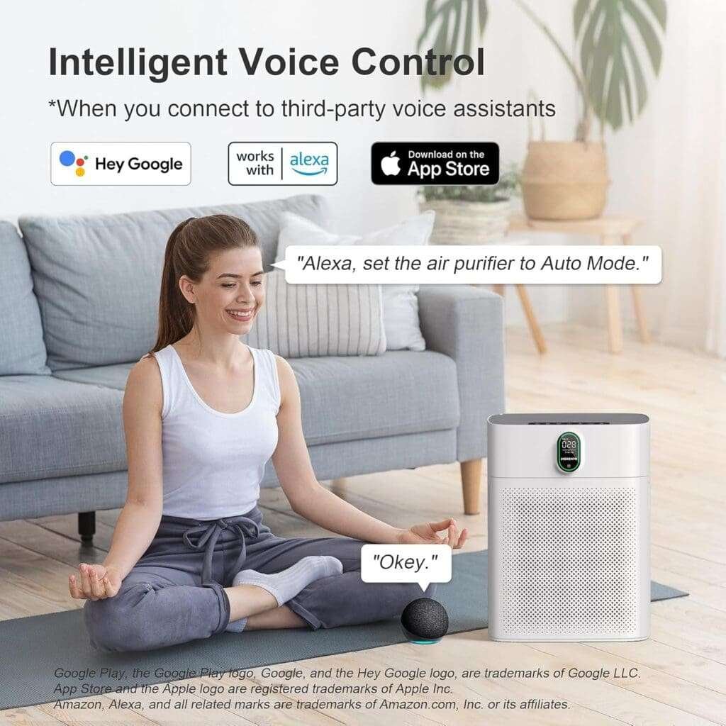 MORENTO Smart Air Purifier for home Large Rooms up to 1076 ft², Wi-Fi and Alexa compatible, Auto Mode, Quiet Mode 24dB, HEPA Filter Removes Dust, Pollen, Smoke 1 Pack + 2 Pack Filters
