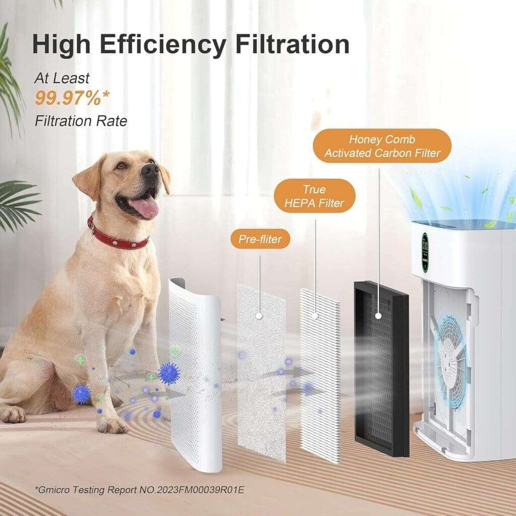 MORENTO Smart Air Purifier for home Large Rooms up to 1076 ft², Wi-Fi and Alexa compatible, Auto Mode, Quiet Mode 24dB, HEPA Filter Removes Dust, Pollen, Smoke 1 Pack + 2 Pack Filters